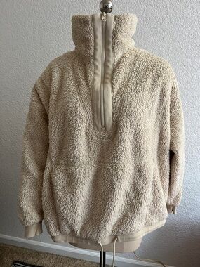 JoyLab Cream Sherpa quarter- Zip Sweater